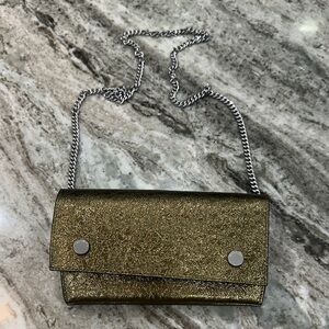 All Saints Metallic Gold Mini Crossbody with Silver Chain